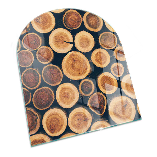 Halfovale plaat voor onder kachel Doos met gesneden hout