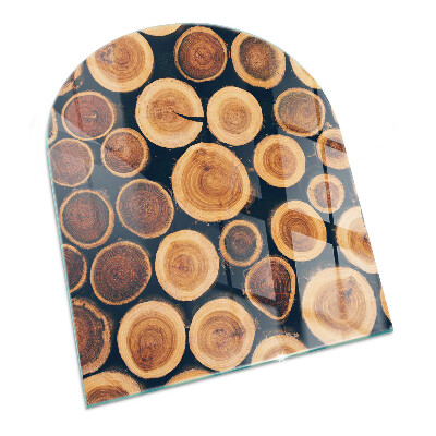 Halfovale plaat voor onder kachel Doos met gesneden hout