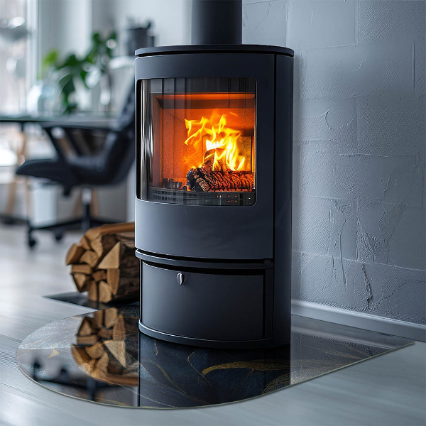 Halfovale vloerplaat openhaard Elegante bladeren in textuur