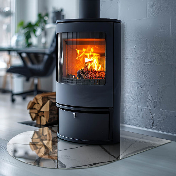 Halfovale plaat voor onder kachel Marmeraderpatroon