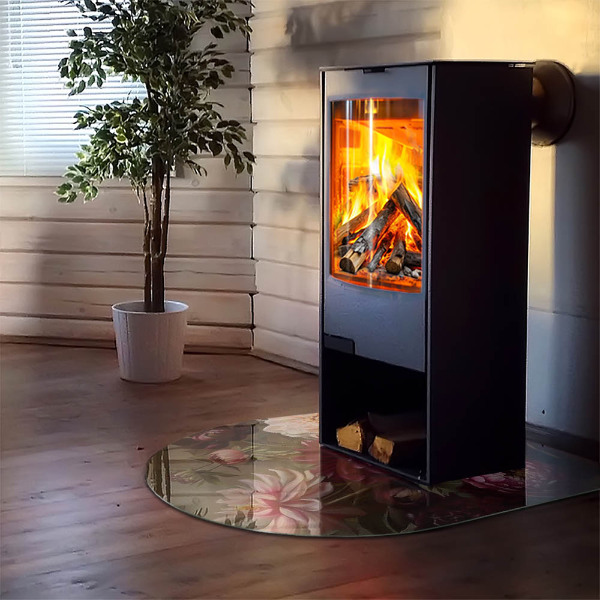 Halfovale vloerplaat voor houtkachel Bloemenboeket in detail