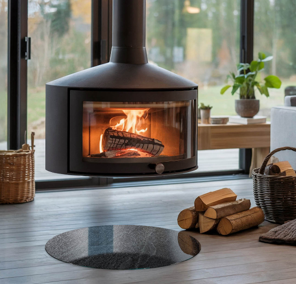 Ronde plaat onder houtkachel Natuursteen textuur