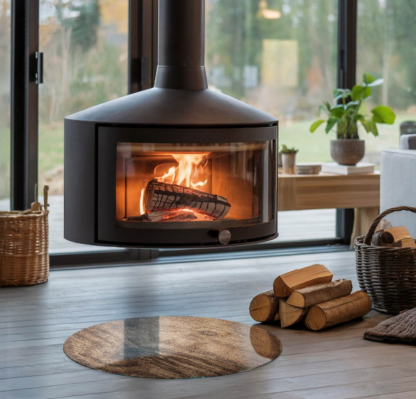 Ronde plaat voor onder houtkachel Natuurlijk houtpatroon