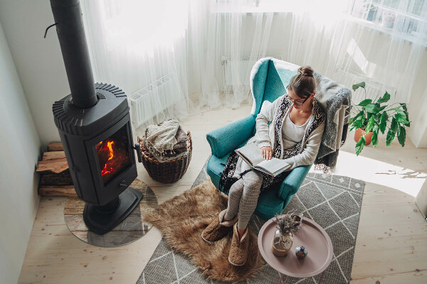 Ronde onderplaat kachel Houten bord in de lay-out