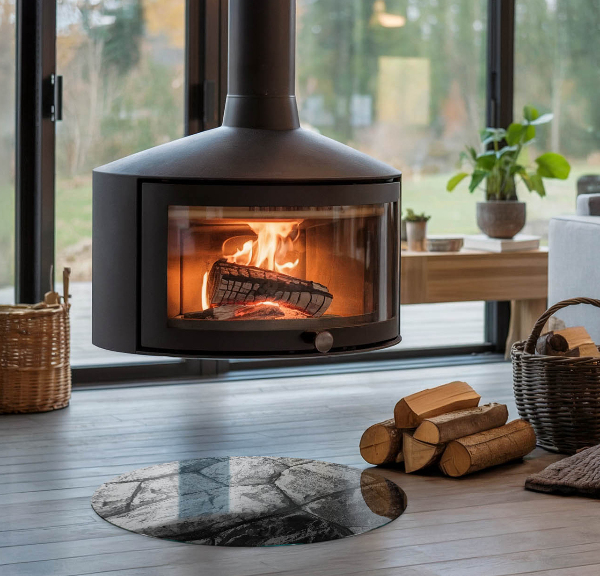 Ronde onderplaat kachel Natuursteenpatroon