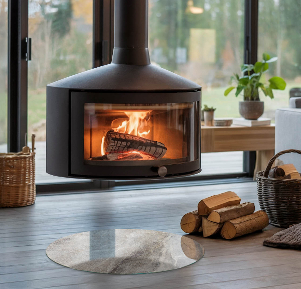 Ronde plaat voor onder houtkachel Natuursteenpatroon