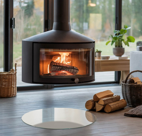 Ronde plaat voor onder houtkachel Licht crèmekleur