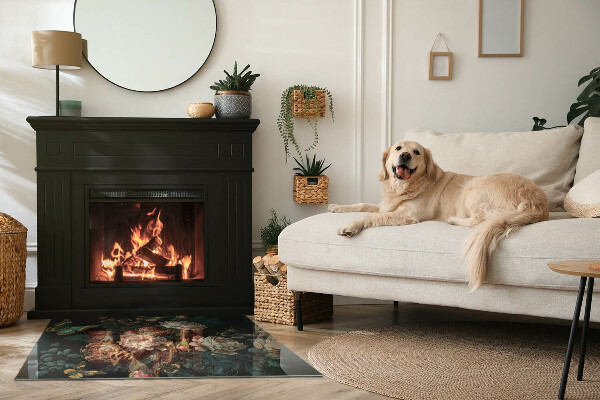 Rechthoekige vloerplaat voor houtkachel Bloemenpatroon met vlinders