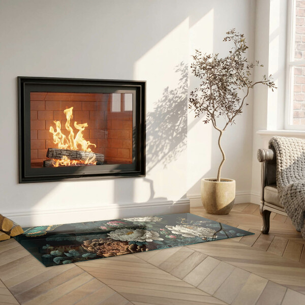 Rechthoekige vloerplaat voor houtkachel Bloemenpatroon met vlinders