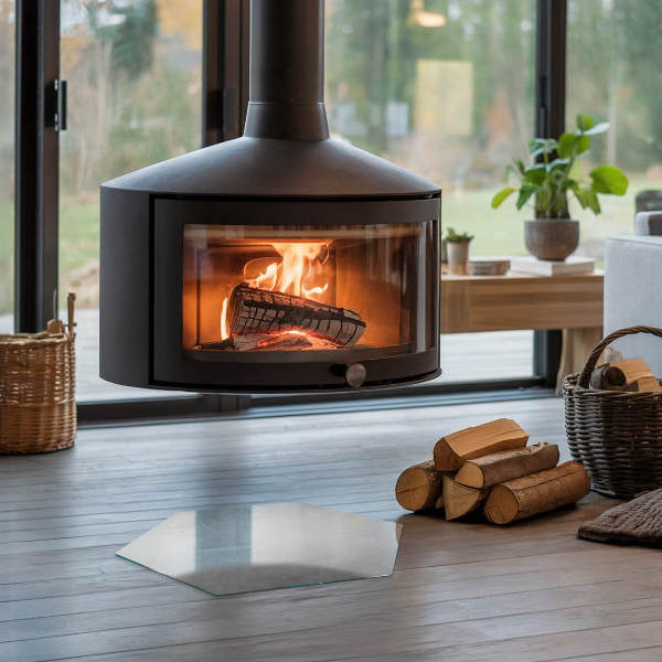 Zeshoekige onderplaat kachel Betontextuur met effect