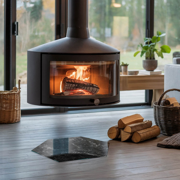 Zeshoekige plaat voor onder houtkachel Elegant marmerpatroon