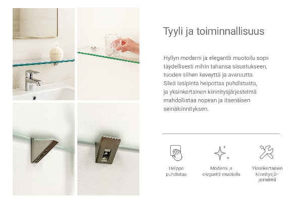 Semitransparante zwevende glazen wandplank van 70 bij 13 cm