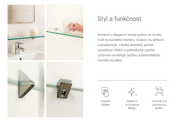 Rechthoekige glazen plank voor aan de muur 70x13 cm