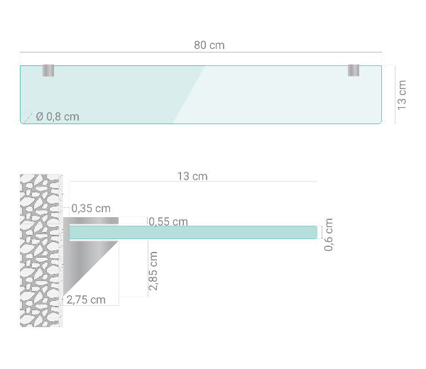 Badkamer planchet van gehard glas 80x13 cm