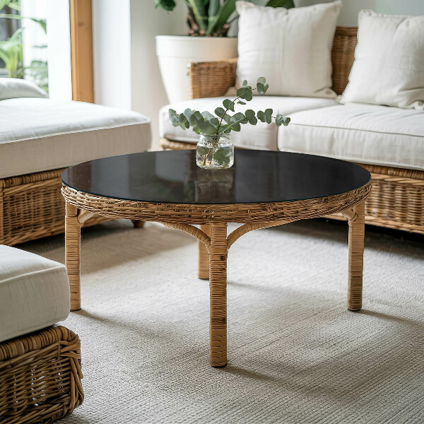 Ronde glazen tafelblad Effen zwart elegant