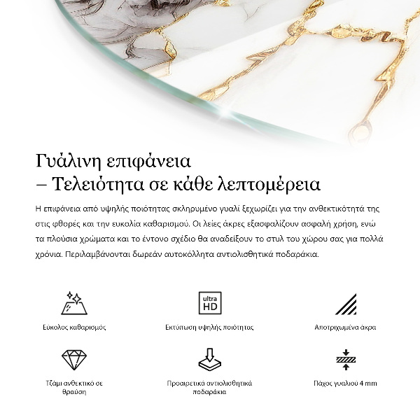 Ronde glazen tafelblad Krassen op het betonoppervlak