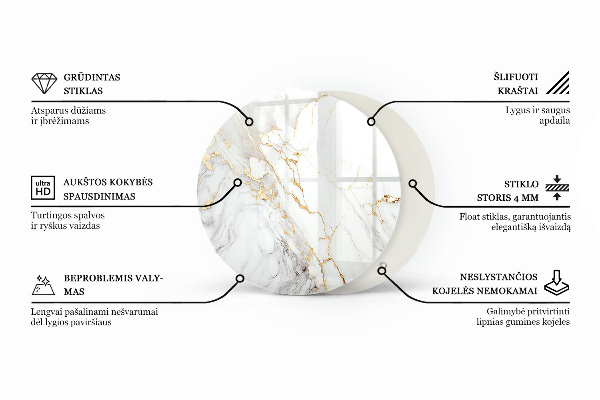 Ronde glazen tafelblad Decoratieve mozaïeken met details