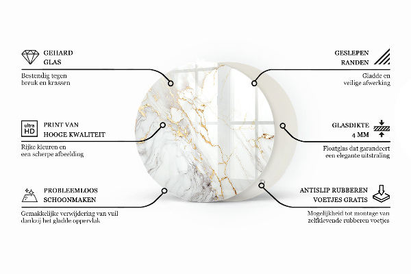 Ronde glazen tafelblad Decoratieve mozaïeken met details
