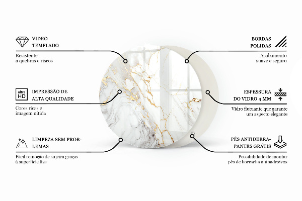 Ronde glazen tafelblad Decoratieve mozaïeken met details