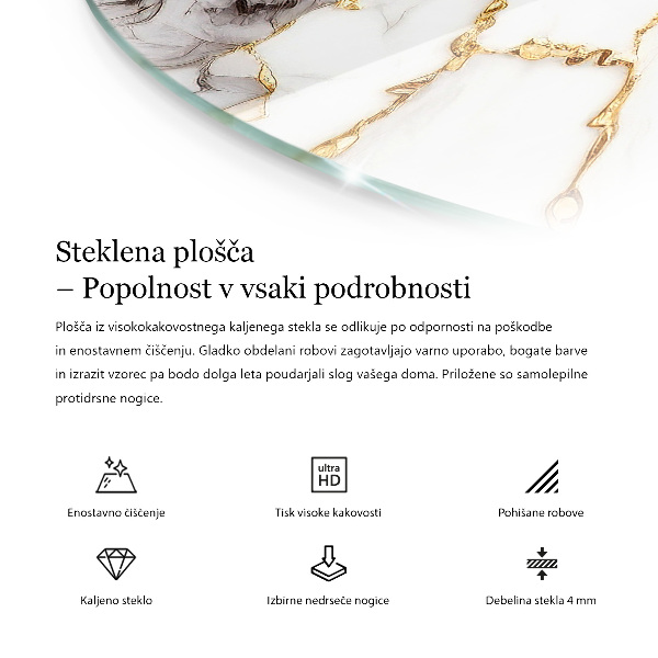 Ronde glazen tafelblad Decoratieve mozaïeken met details