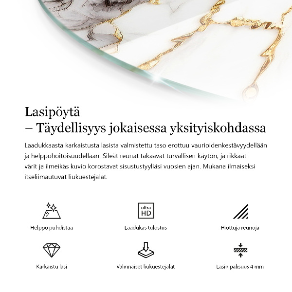 Ronde glazen tafelblad Subtiele marmeraders