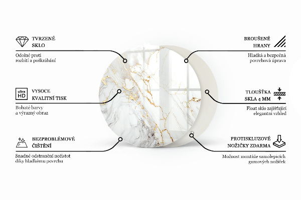 Ronde glazen tafelblad Marmeraders in het ontwerp