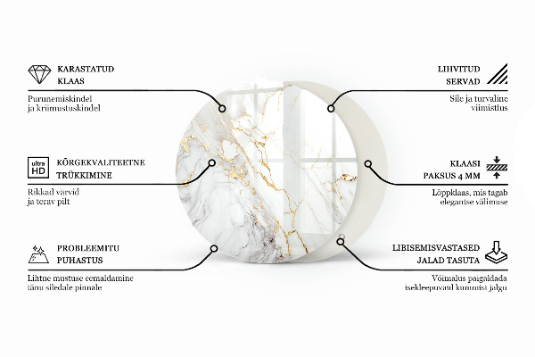 Ronde glazen tafelblad Marmeraders in het ontwerp