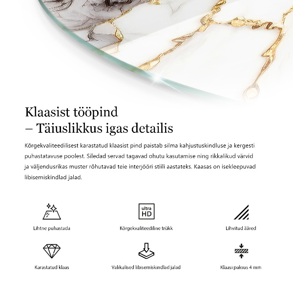 Ronde glazen tafelblad Marmeraders in het ontwerp