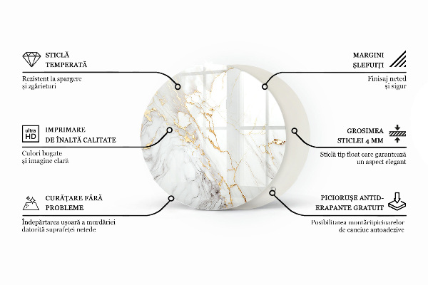 Ronde glazen tafelblad Marmeraders in het ontwerp