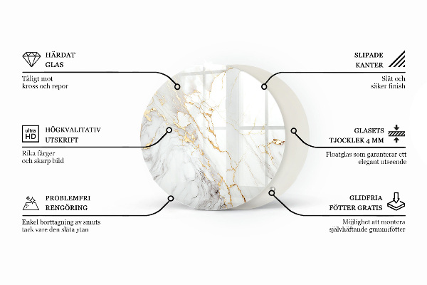 Ronde glazen tafelblad Marmeraders in het ontwerp