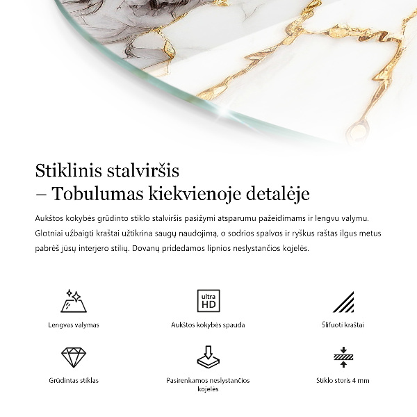 Ronde glazen tafelblad Motief met steenstructuur