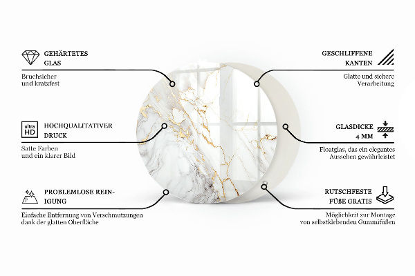 Ronde glazen tafelblad Ecologische houtstructuur