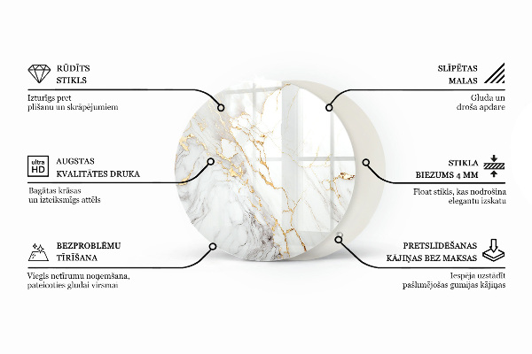 Ronde glazen tafelblad Ecologische houtstructuur