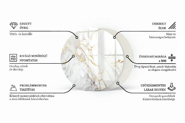 Ronde glazen tafelblad Patroon dat marmer imiteert