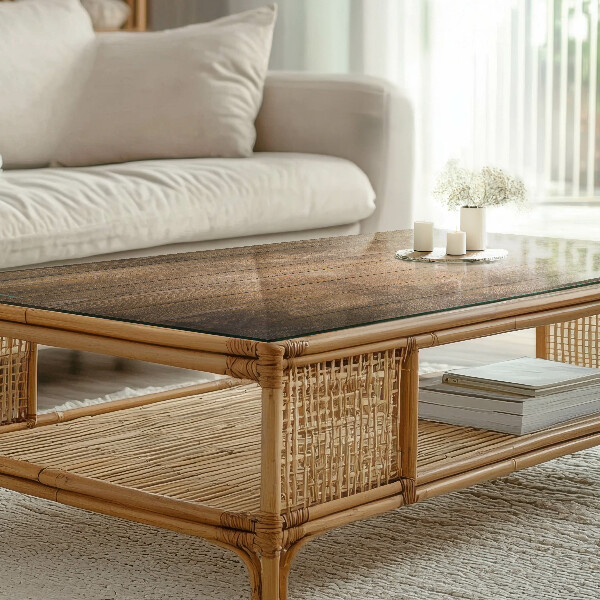 Rechthoekig tafelblad van glas Ecologische houtstructuur