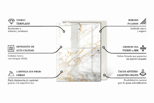 Rechthoekig tafelblad van glas Zuiver wit