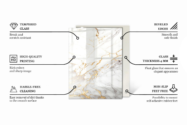 Rechthoekig tafelblad van glas Marmer met fijne aderen