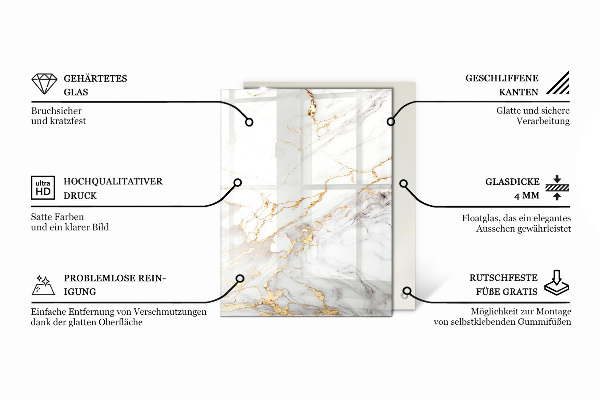 Rechthoekig tafelblad van glas Motief met steenstructuur