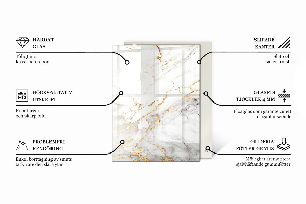 Rechthoekig tafelblad van glas Stijlvol marmerpatroon