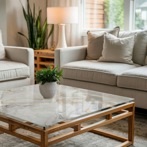 Rechthoekig tafelblad van glas Subtiele marmeraders