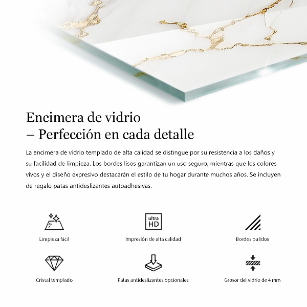 Rechthoekig tafelblad van glas Subtiele marmeraders