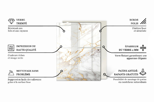 Rechthoekig tafelblad van glas Marmeraders in het ontwerp
