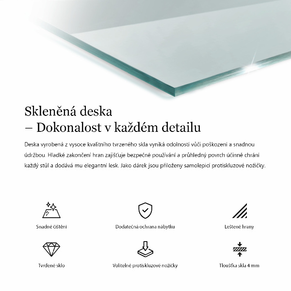 Rechthoekig glazen tafelblad transparant