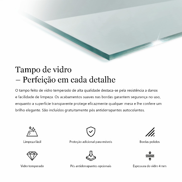 Rechthoekig glazen tafelblad transparant