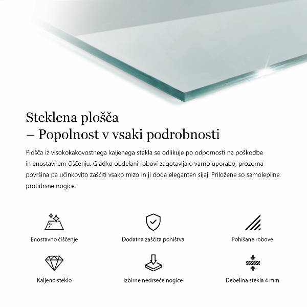 Rechthoekig glazen tafelblad transparant